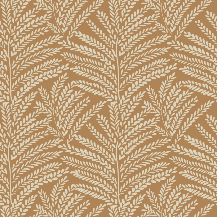Pura Vida Wallpaper brings soft, tropical elegance to your space with a delicate palm-inspired motif in warm beige on a tan backdrop.