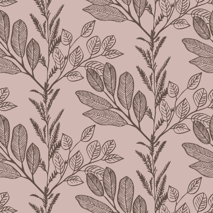 Botanical Overlay Wallpaper features vertical trailing leaves in soft beige over a bold terracotta backdrop, blending warmth with natural elegance.