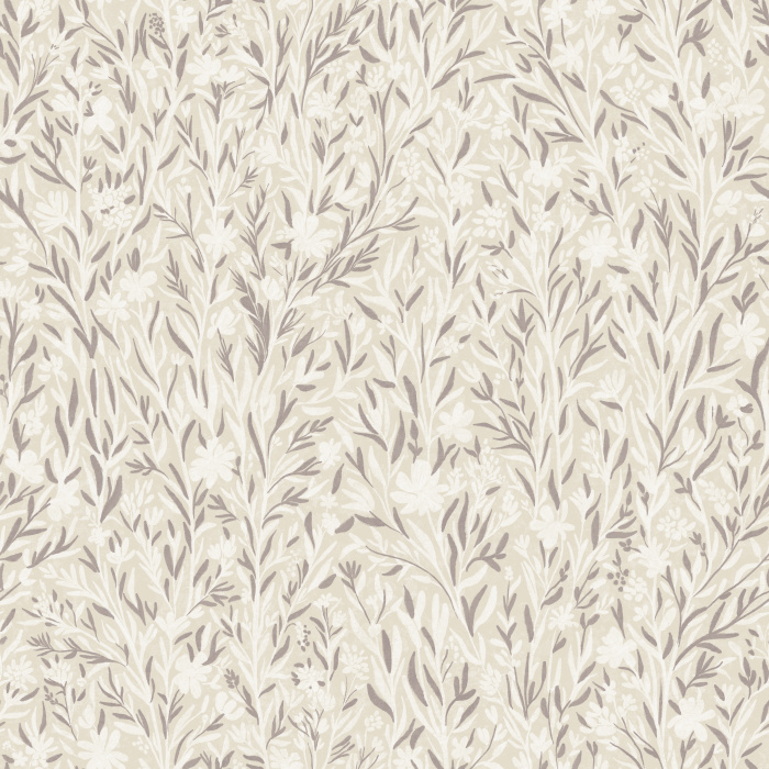 Golden Gossamer Wallpaper features an intricate hand-painted floral pattern in warm golden beige tones with subtle cocoa brown accents.