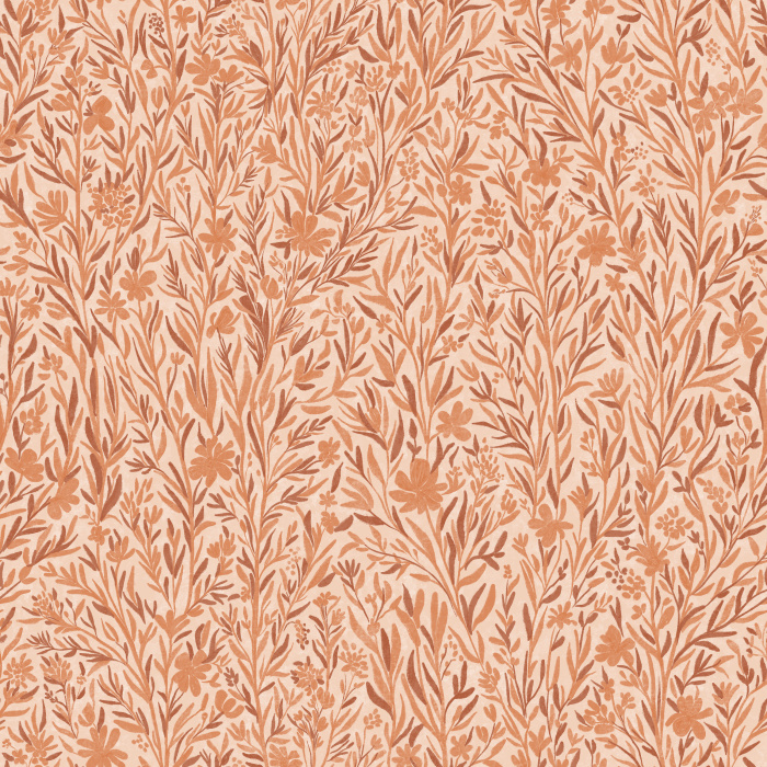 Golden Gossamer Wallpaper features an intricate hand-painted floral pattern in warm golden beige tones with subtle cocoa brown accents.