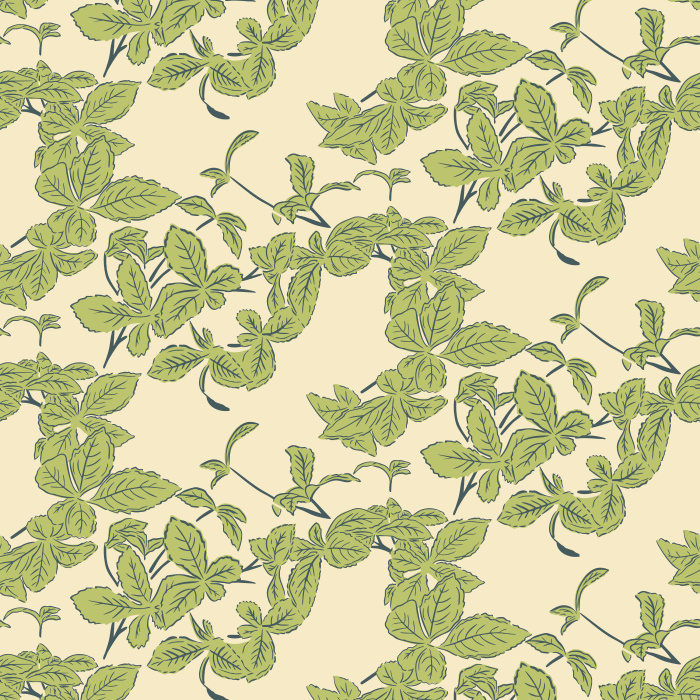 Azure Branch Wallpaper features a refined vine and leaf pattern in soft blue-gray over a warm ivory background.