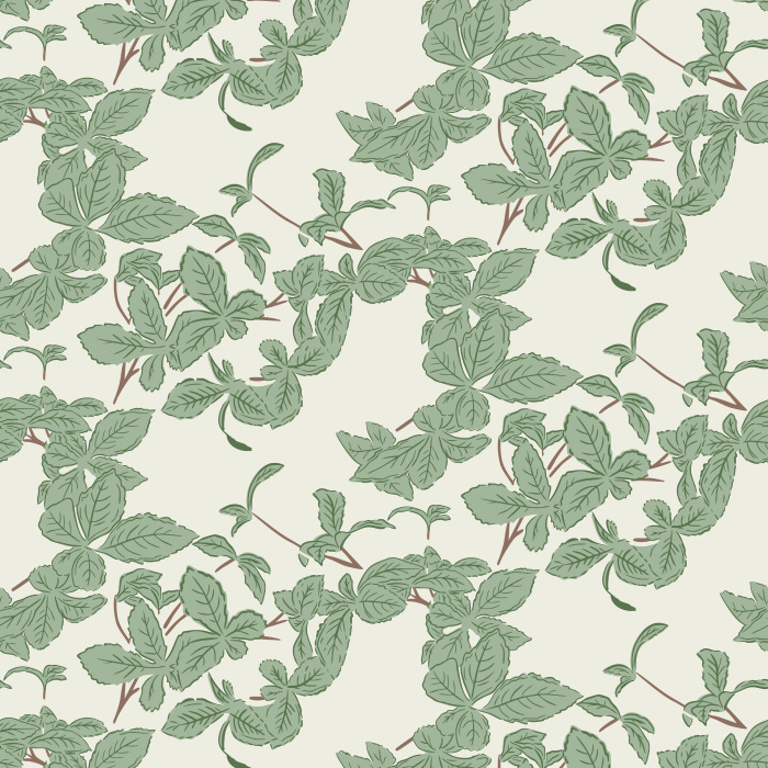 Azure Branch Wallpaper features a refined vine and leaf pattern in soft blue-gray over a warm ivory background.