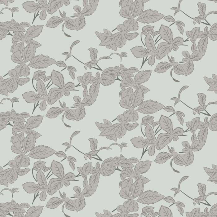 Azure Branch Wallpaper features a refined vine and leaf pattern in soft blue-gray over a warm ivory background.