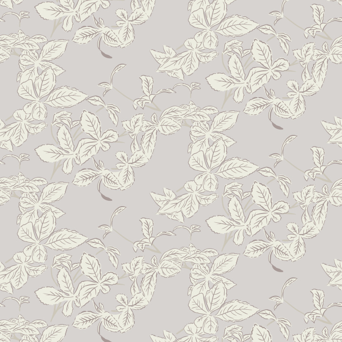Azure Branch Wallpaper features a refined vine and leaf pattern in soft blue-gray over a warm ivory background.