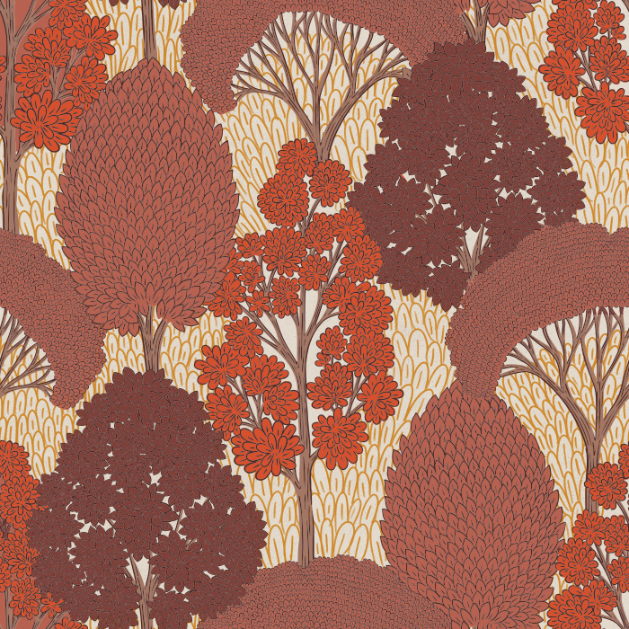 Bring the warmth of the forest indoors with our Tall Trees wallpaper, a nature-inspired woodland design featuring hand-drawn tree silhouettes.