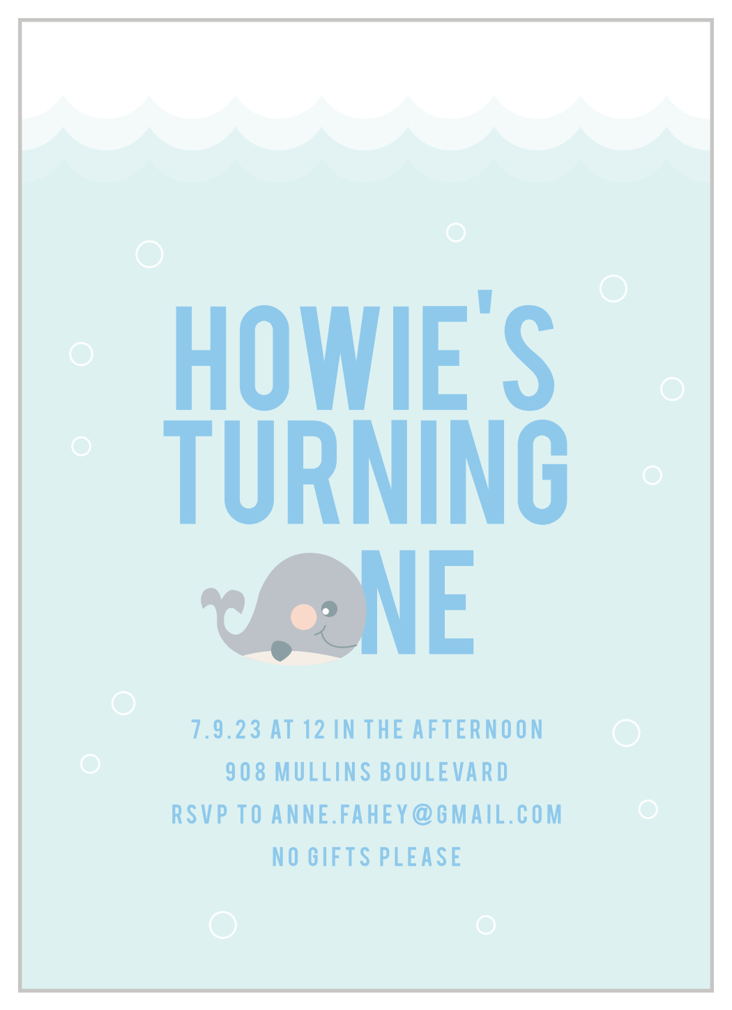 Tiny Whale First Birthday Invitations