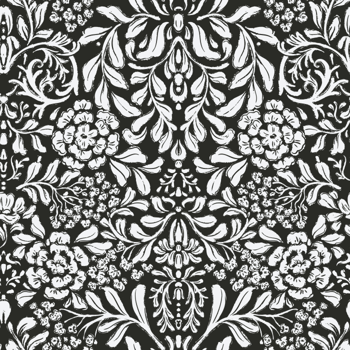 Introduce vintage-inspired elegance to your home with Bell Meadow wallpaper, showcasing an intricate damask floral pattern in a rich mocha brown and taupe color palette.