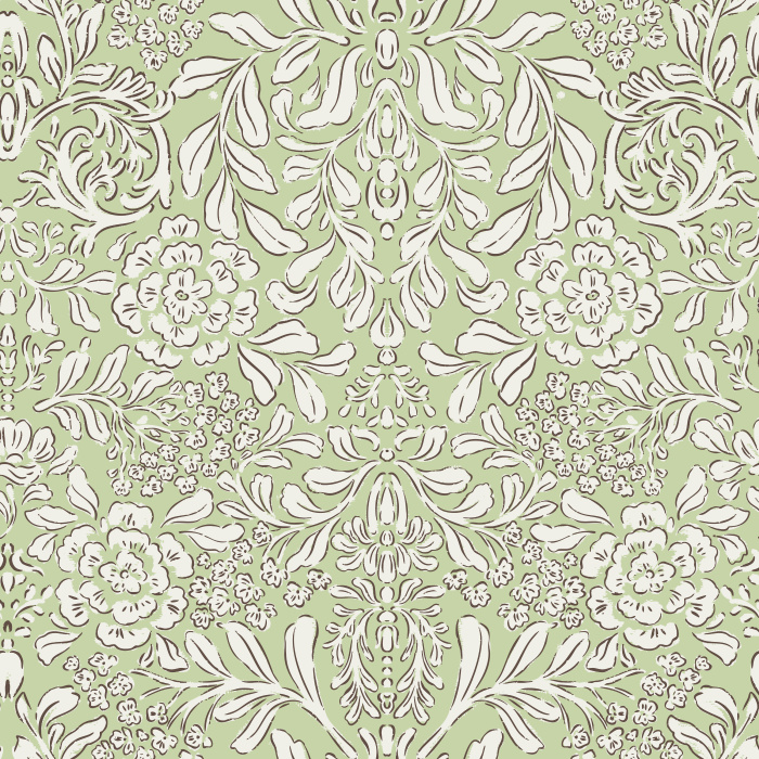 Introduce vintage-inspired elegance to your home with Bell Meadow wallpaper, showcasing an intricate damask floral pattern in a rich mocha brown and taupe color palette.