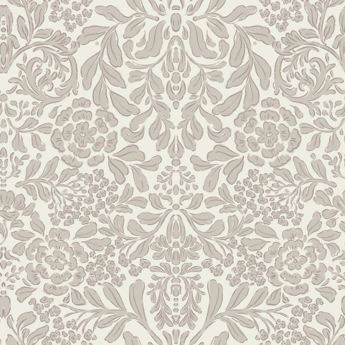Introduce vintage-inspired elegance to your home with Bell Meadow wallpaper, showcasing an intricate damask floral pattern in a rich mocha brown and taupe color palette.