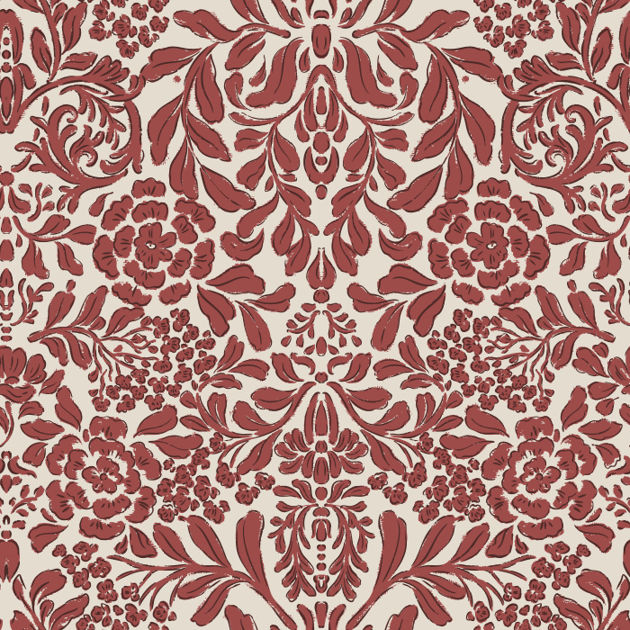 Introduce vintage-inspired elegance to your home with Bell Meadow wallpaper, showcasing an intricate damask floral pattern in a rich mocha brown and taupe color palette.