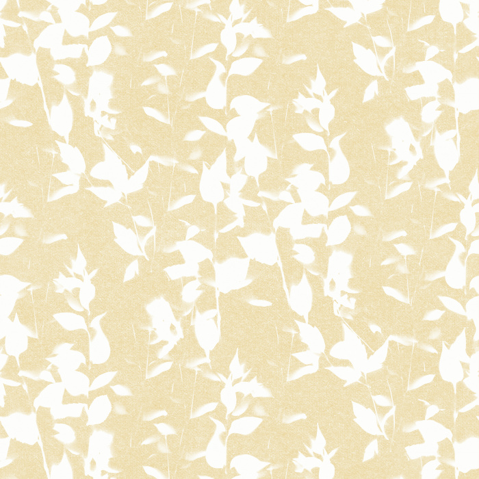 Infuse your space with effortless organic beauty using Botanical Echo wallpaper, showcasing a soft, repeating silhouette leaf pattern in warm taupe on a fresh white background.