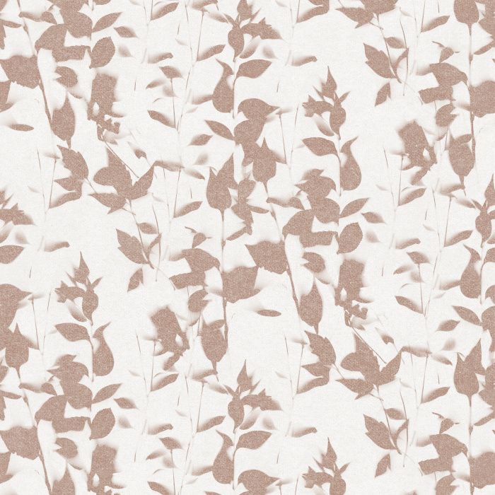 Infuse your space with effortless organic beauty using Botanical Echo wallpaper, showcasing a soft, repeating silhouette leaf pattern in warm taupe on a fresh white background.
