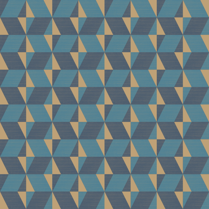 Add bold dimension to your room with Earthy Geometric wallpaper, showcasing a striking mid-century-inspired geometric pattern in deep charcoal, warm brown, and muted blue tones.