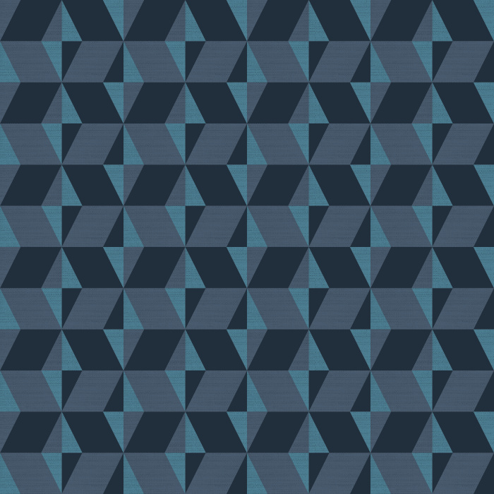 Add bold dimension to your room with Earthy Geometric wallpaper, showcasing a striking mid-century-inspired geometric pattern in deep charcoal, warm brown, and muted blue tones.