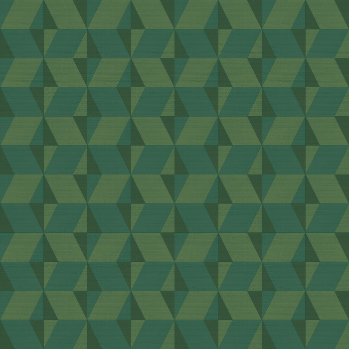 Add bold dimension to your room with Earthy Geometric wallpaper, showcasing a striking mid-century-inspired geometric pattern in deep charcoal, warm brown, and muted blue tones.