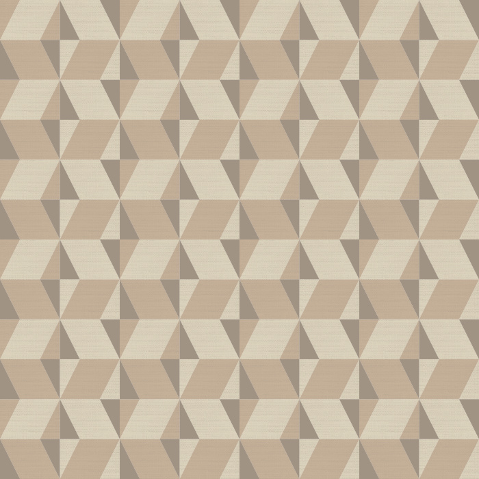 Add bold dimension to your room with Earthy Geometric wallpaper, showcasing a striking mid-century-inspired geometric pattern in deep charcoal, warm brown, and muted blue tones.