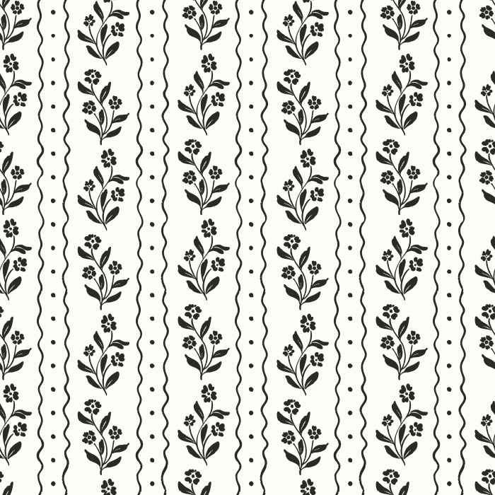 Bring a touch of vintage charm to your home with Jasmine Breeze wallpaper, featuring dainty floral bouquets and scalloped stripe accents in warm taupe and golden honey tones on a creamy background.