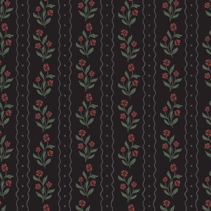 Bring a touch of vintage charm to your home with Jasmine Breeze wallpaper, featuring dainty floral bouquets and scalloped stripe accents in warm taupe and golden honey tones on a creamy background.