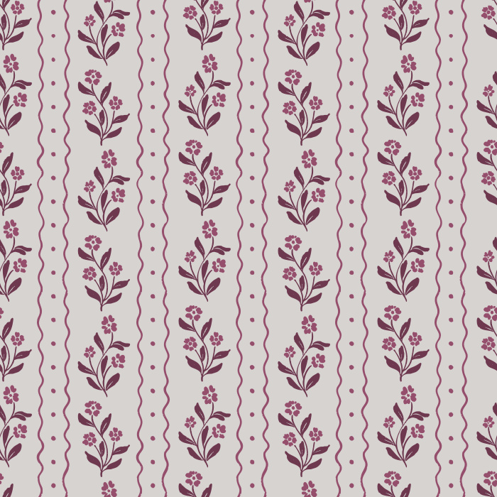 Bring a touch of vintage charm to your home with Jasmine Breeze wallpaper, featuring dainty floral bouquets and scalloped stripe accents in warm taupe and golden honey tones on a creamy background.