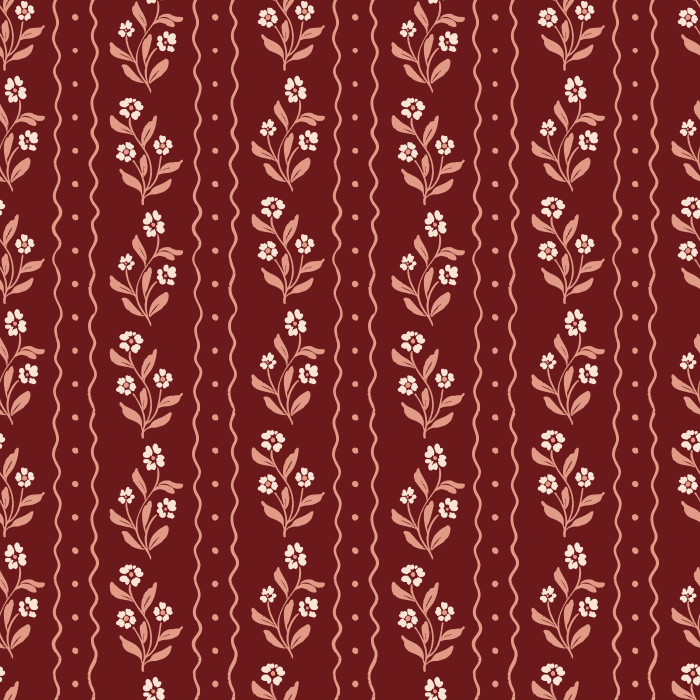 Bring a touch of vintage charm to your home with Jasmine Breeze wallpaper, featuring dainty floral bouquets and scalloped stripe accents in warm taupe and golden honey tones on a creamy background.