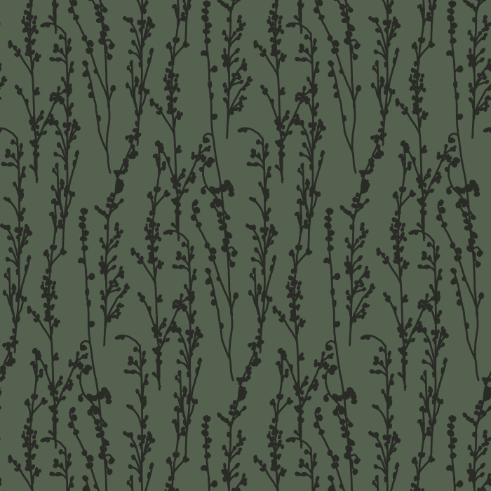 Bring the beauty of the outdoors in with Natural Sprigs wallpaper, featuring elegant hand-drawn botanical sprigs in black on a deep, forest green background.