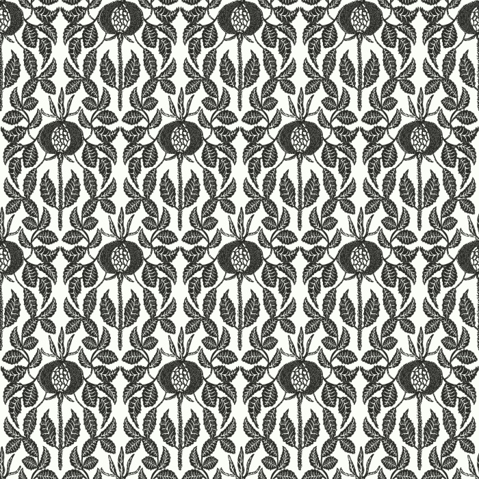 Infuse your home with artisanal charm using Rosehip Blockprint wallpaper, featuring hand-drawn rosehip florals in earthy red and sage green on a warm cream background.