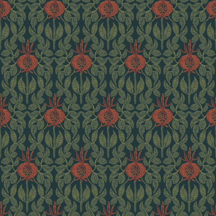 Infuse your home with artisanal charm using Rosehip Blockprint wallpaper, featuring hand-drawn rosehip florals in earthy red and sage green on a warm cream background.

