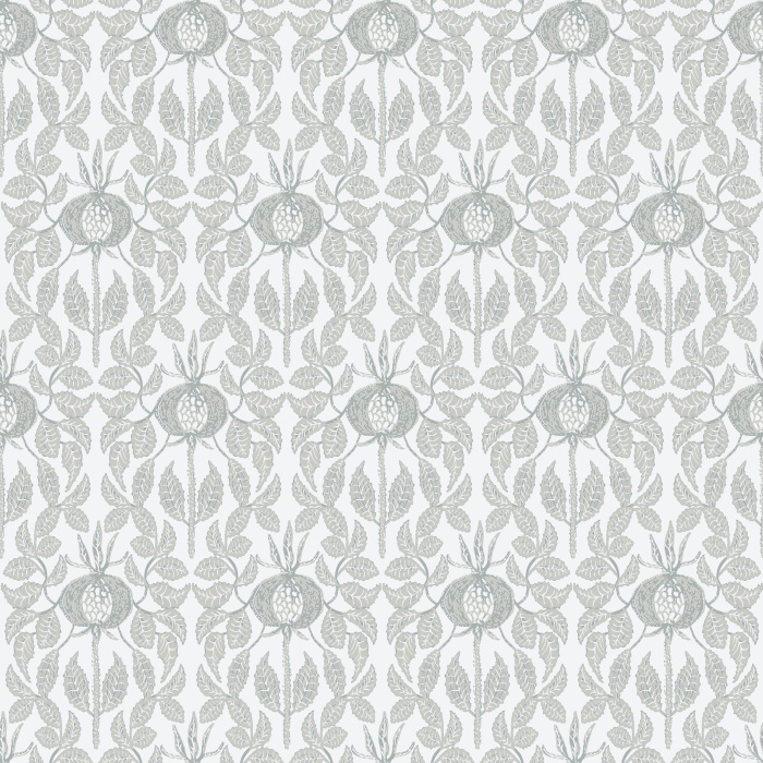 Infuse your home with artisanal charm using Rosehip Blockprint wallpaper, featuring hand-drawn rosehip florals in earthy red and sage green on a warm cream background.