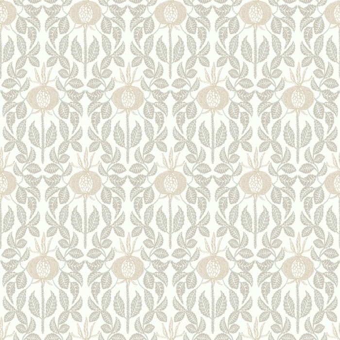 Infuse your home with artisanal charm using Rosehip Blockprint wallpaper, featuring hand-drawn rosehip florals in earthy red and sage green on a warm cream background.

