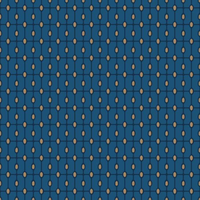 Add a touch of timeless sophistication to your interiors with Gridded Deco wallpaper, featuring a classic art deco-inspired geometric grid in muted gold on a rich navy blue background.