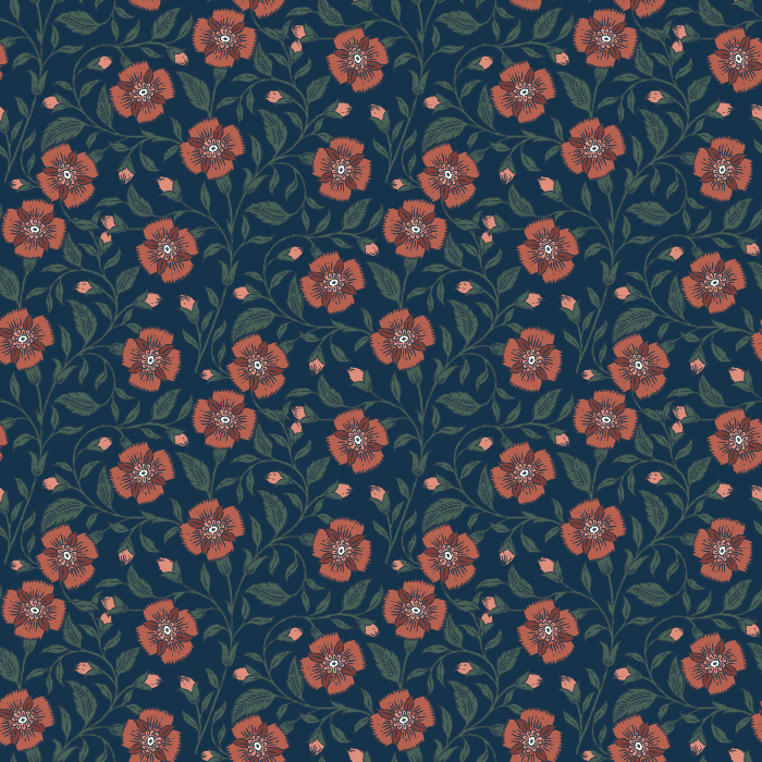 Elevate your space with Vintage Floral wallpaper, featuring a rich chocolate brown background adorned with delicate mauve and dusty rose hand-drawn blooms and leafy vines.