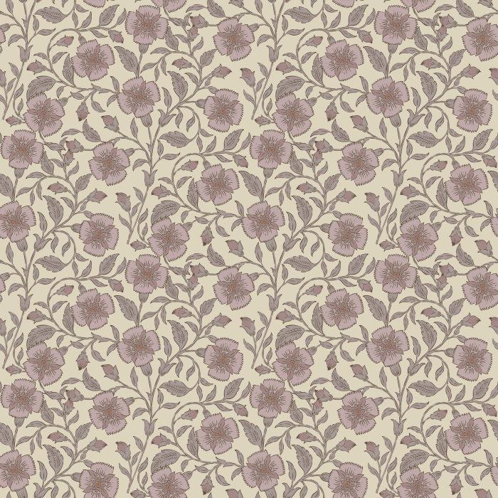 Elevate your space with Vintage Floral wallpaper, featuring a rich chocolate brown background adorned with delicate mauve and dusty rose hand-drawn blooms and leafy vines.