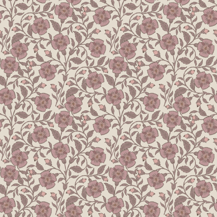 Elevate your space with Vintage Floral wallpaper, featuring a rich chocolate brown background adorned with delicate mauve and dusty rose hand-drawn blooms and leafy vines.