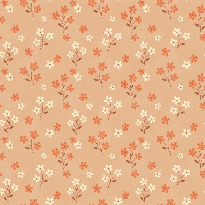 Add a sweet touch of whimsy to your space with Petal Parade wallpaper, featuring charming hand-drawn floral sprigs in soft blush pink and golden yellow on a warm cream background.