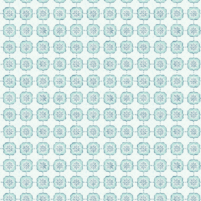 Starlet Lace wallpaper features a delicate geometric medallion pattern with soft, lace-inspired motifs in light green and cream tones, adding vintage-modern charm.