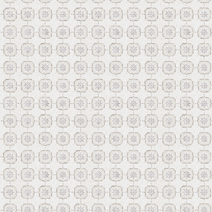 Starlet Lace wallpaper features a delicate geometric medallion pattern with soft, lace-inspired motifs in light green and cream tones, adding vintage-modern charm.