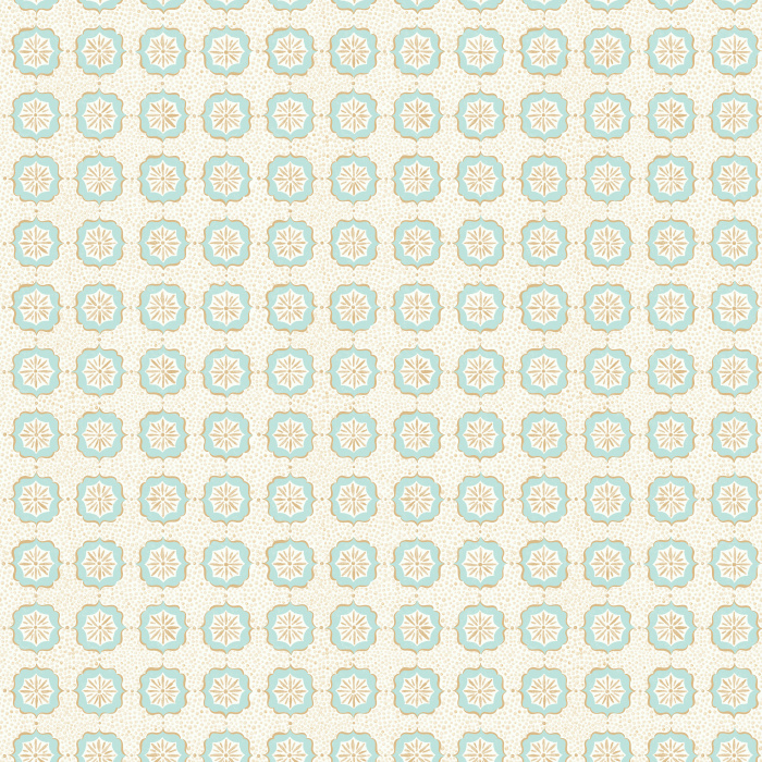 Starlet Lace wallpaper features a delicate geometric medallion pattern with soft, lace-inspired motifs in light green and cream tones, adding vintage-modern charm.