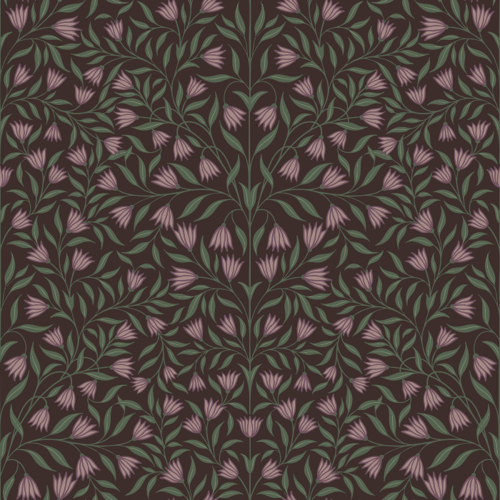 Garden Charm wallpaper brings a fresh, botanical touch with a lively pattern of hand-drawn pink florals and olive green leaves on a soft cream background.