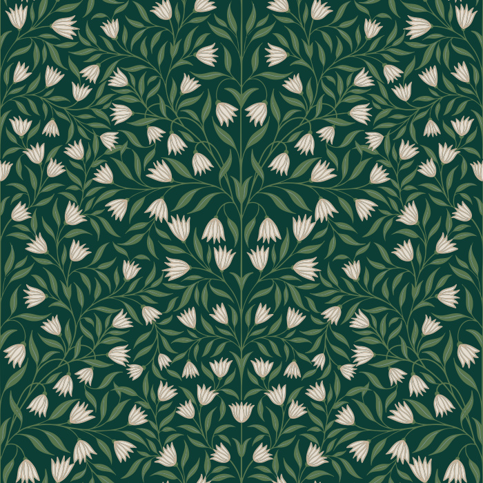 Garden Charm wallpaper brings a fresh, botanical touch with a lively pattern of hand-drawn pink florals and olive green leaves on a soft cream background.