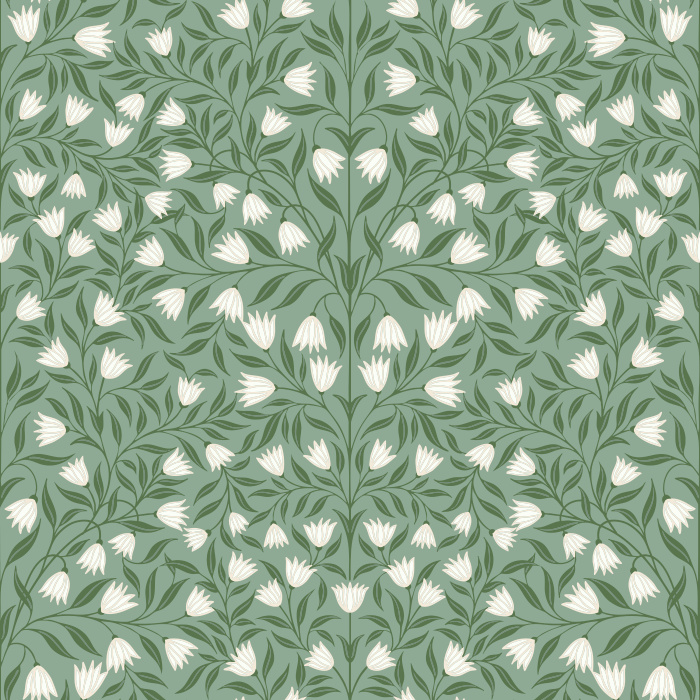 Garden Charm wallpaper brings a fresh, botanical touch with a lively pattern of hand-drawn pink florals and olive green leaves on a soft cream background.