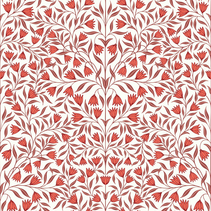Garden Charm wallpaper brings a fresh, botanical touch with a lively pattern of hand-drawn pink florals and olive green leaves on a soft cream background.