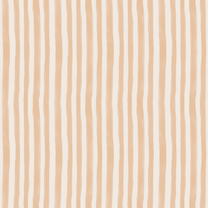 Handpainted Stripes wallpaper features playful, irregular vertical stripes in a warm blush pink and cream palette, adding a whimsical, artistic touch to any space.