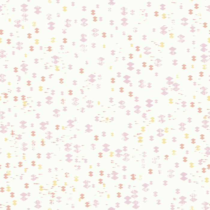 Dotty Diamonds wallpaper features playful blue and yellow dotted diamond motifs scattered across a soft white background, bringing cheerful, modern style to any nursery.