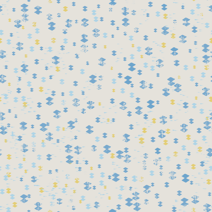 Dotty Diamonds wallpaper features playful blue and yellow dotted diamond motifs scattered across a soft white background, bringing cheerful, modern style to any nursery.
