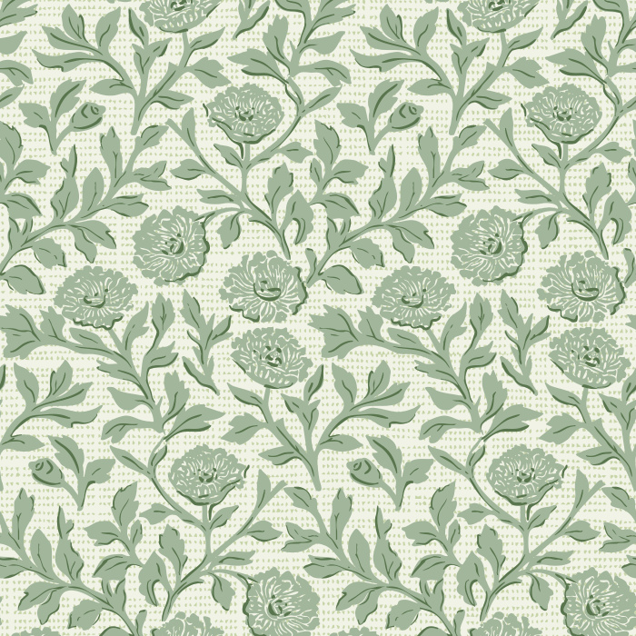 Woodcut Floral wallpaper features a detailed, vintage-inspired floral pattern in soft mauve and cream, evoking the charm of hand-carved woodblock prints.