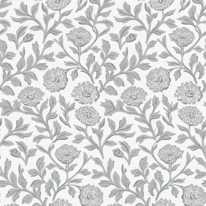 Woodcut Floral wallpaper features a detailed, vintage-inspired floral pattern in soft mauve and cream, evoking the charm of hand-carved woodblock prints.