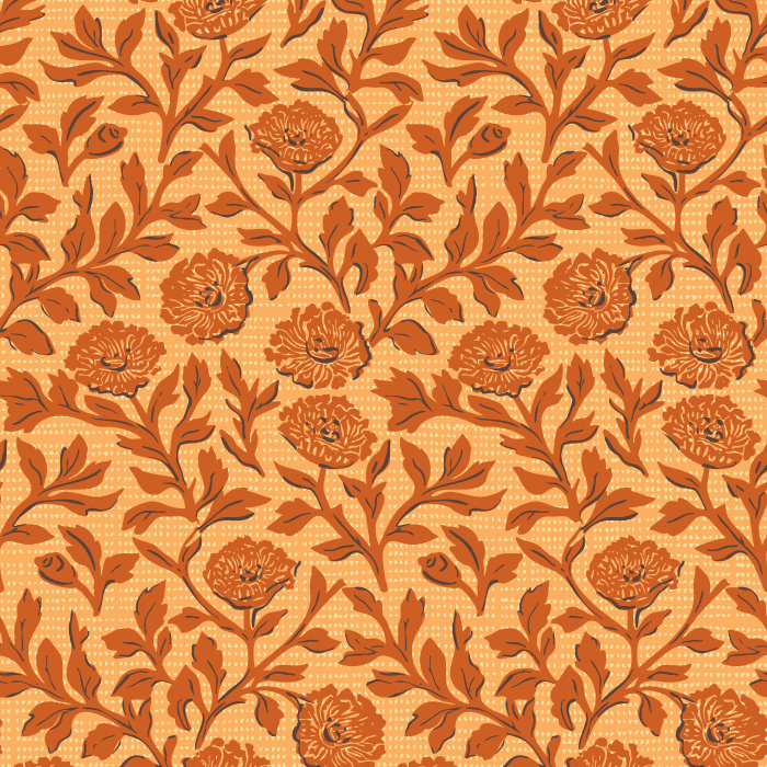 Woodcut Floral wallpaper features a detailed, vintage-inspired floral pattern in soft mauve and cream, evoking the charm of hand-carved woodblock prints.