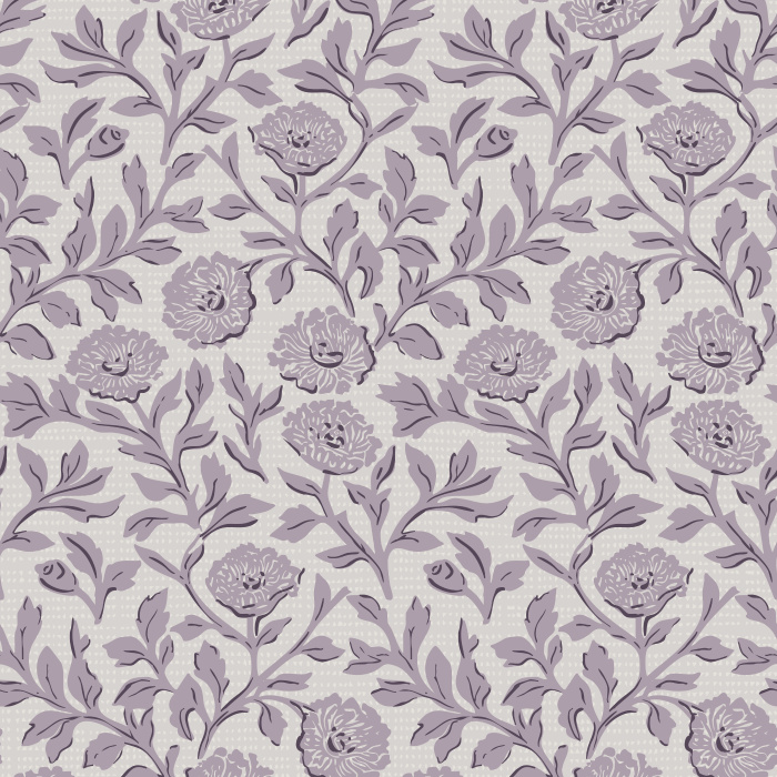 Woodcut Floral wallpaper features a detailed, vintage-inspired floral pattern in soft mauve and cream, evoking the charm of hand-carved woodblock prints.