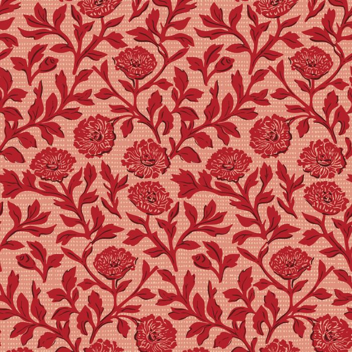 Woodcut Floral wallpaper features a detailed, vintage-inspired floral pattern in soft mauve and cream, evoking the charm of hand-carved woodblock prints.
