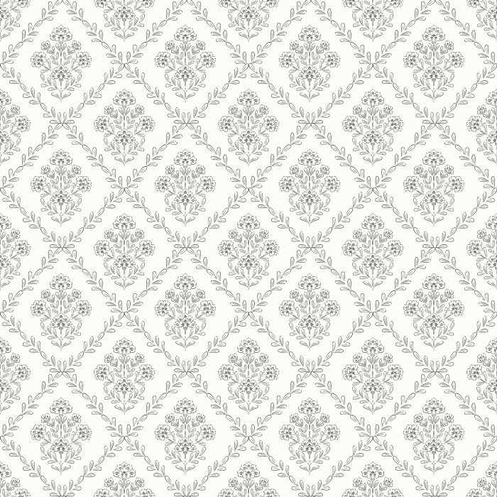 Floral Trellis wallpaper features a soft, vintage-inspired trellis pattern with delicate blush pink and sage green florals on a warm beige background.